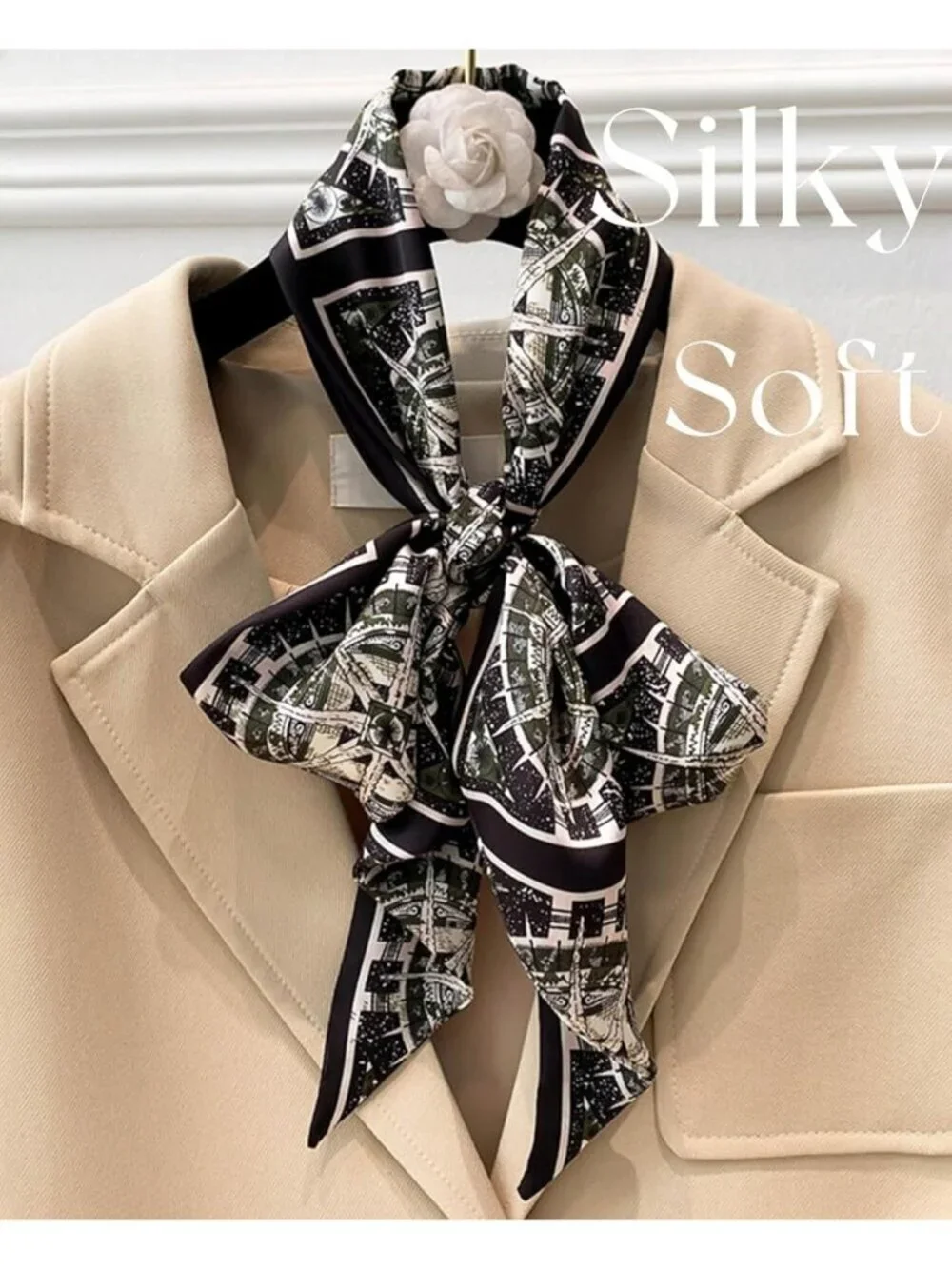 Women's Black Campuss Stylish Satin Headscarf Wrap Lightweight Scarves Scarf